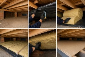 a person showing how to insulate a suspended timber floor
